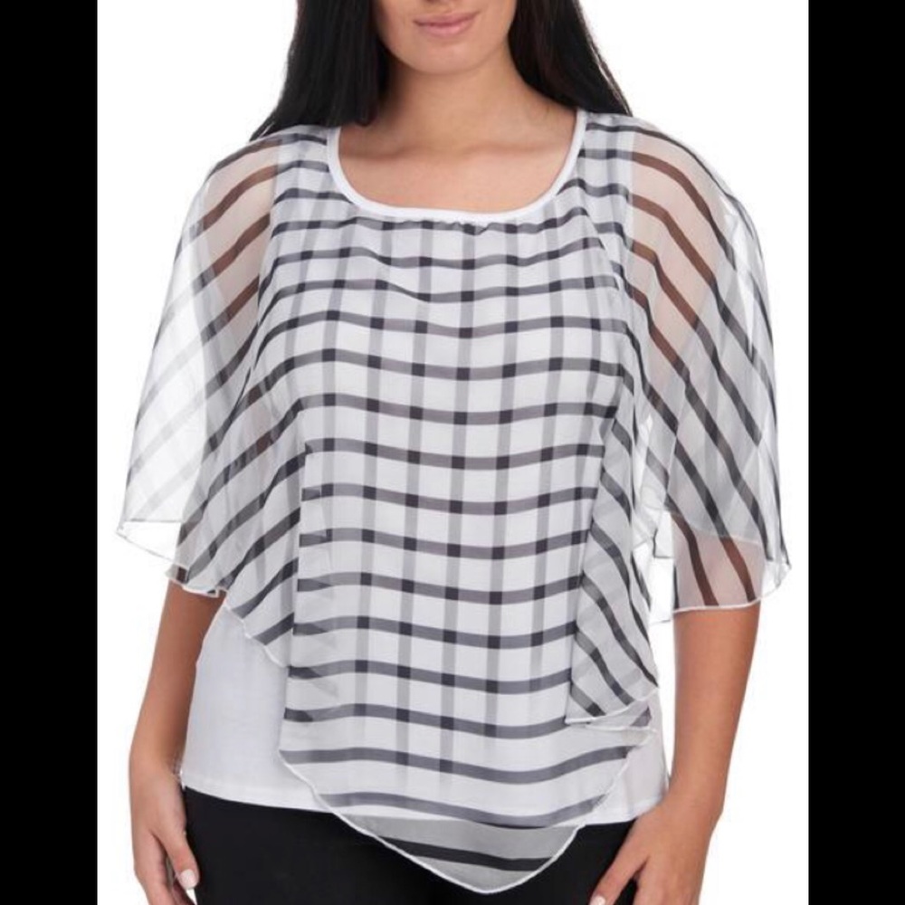 NWOT Plus Size Striped Chiffon Layered Top